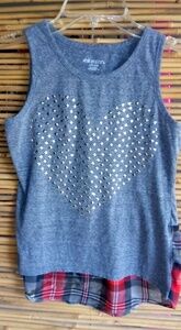 Xhilaration Heart Stud Blue & Plaid Top L
